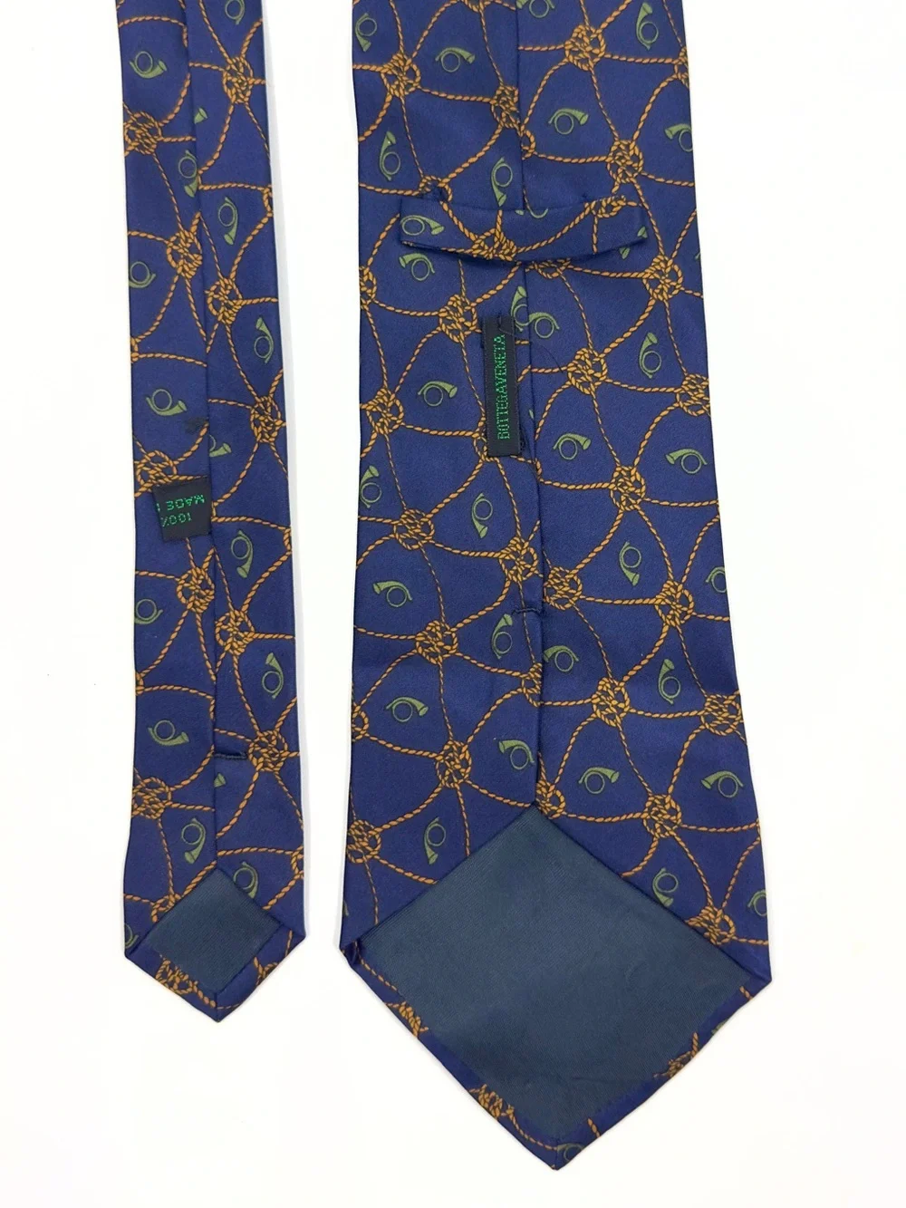 Bottega Veneta Silk Tie Equestrian Rope Knot Horn Designer Blue Gold Italy